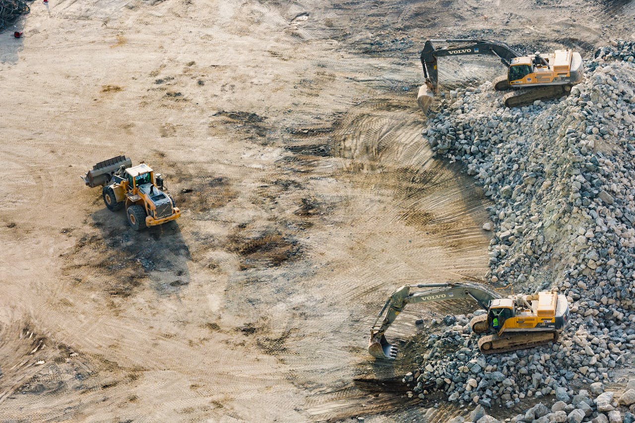 Aerial drone footage of active construction site in Arizona